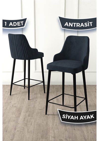 Canisa Enox Serisi, Mutfak Bar Sandalyesi, Babyface Kumaş, Siyah Metal Ayak , 1 Adet Antrasit Sandalye Sandalyeler Antrasit Ayaklar Siyah