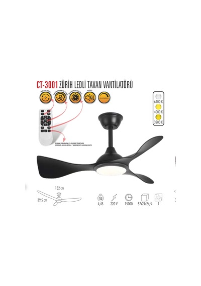 Cata Zürih 132cm 52inç Ledli Tavan Vantilatörü Kumandalı Ct-3001-2
