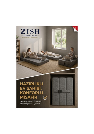 Gri Katlanır Sünger Misafir Yer Yatağı Ve Balkon Minderi 7cm Gri