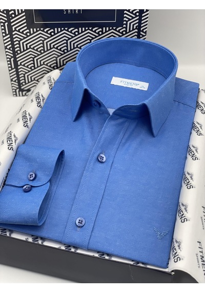 Slim Fit Uzun Kol Saten Hediye Kutulu Kolay Ütülenebilir Erkek Gömlek Fs-002968 - Saks Mavi-2067