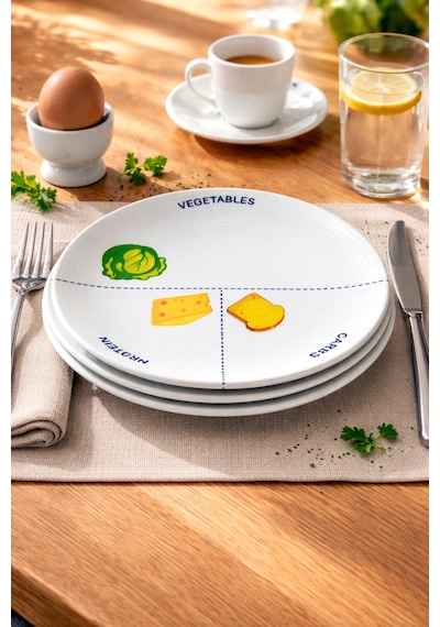 Grandora Diyet Tabağı 27 Cm - Porsiyon Kontrollü Tabak Healthy Plate, Sağlıklı Beslenme & Kahvaltı Tabağı Çok Renkli