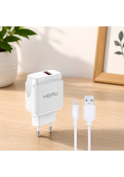 Hepu Hp-617 2.1a Usb Şarj Adaptörü İphone Ve İpad Uyumlu Lightning Kablo Dahildir