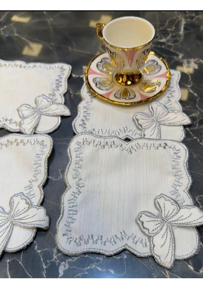 Kelebek Gümüş 6'lı Kokteyl Sunum Peçetesi Linen Keten Kumaş