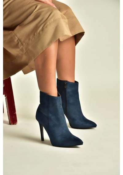Fox Shoes N372524402 Lacivert Süet İnce Topuklu Kadın Bot