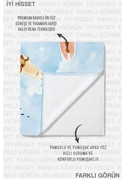 Sörf Temalı Mavi Plaj Havlusu - Modern Akdeniz Stil Havuz Deniz Hızlı Kuruyan Mikrofiber Havlu Örtü Sedef Leylak