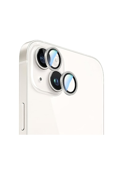 Apple Uyumlu iPhone 15 Plus Caseworld Alloy Sparkling Diamond Serisi Taşlı Lens Koruyucu Gümüş