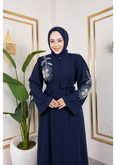 Nevayla Moda İnci Detaylı Ferace - Lacivert / F0141 Lacivert