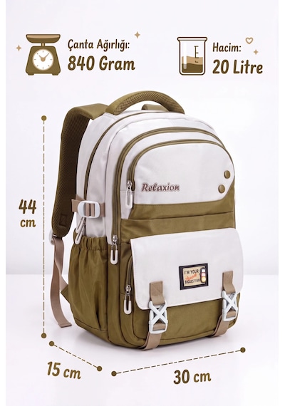 Rlx-2461 Unisex Okul Sırt Çantası Öğrenci Günlük Seyahat Tatil Spor Yürüyüş Seyahat Gezi Kamp Günlük Vizon