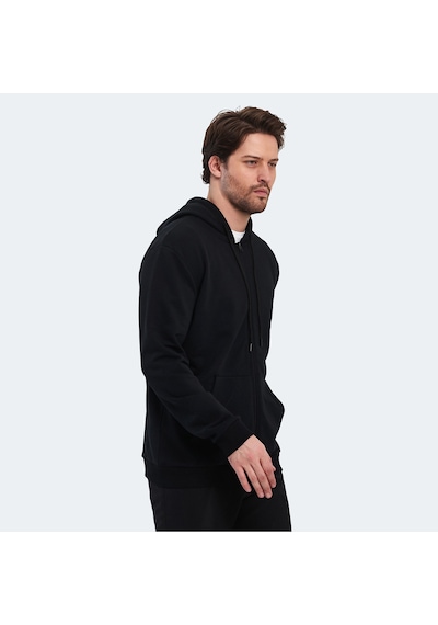 Slazenger KLARA I Erkek Fermuarlı Kapüşonlu Cepli Siyah Sweatshirt