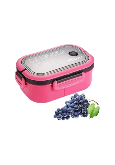 Busstier 1200 Ml 2 Katlı 6 Bölmeli Bpa'sız Pp Plastik Sefer Tası Ve Beslenme Çantası - Hava Kilitli Bento Lunch Box, Çatal Ve Kaşık Dahil Pembe