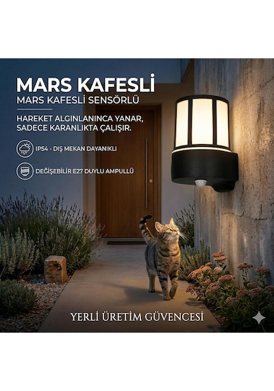 Mars Serisi Sensörlü Bahçe Apliği - Ip54 Zita Dış Mekan Duvar Lambası, E27 Duy, Yanmaz & Kı