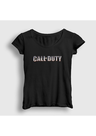 Presmono Kadın Logo Call Of Duty T-shirt Siyah
