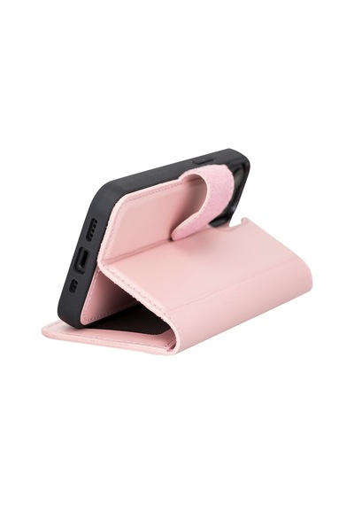 Plm Apple İphone 13 Mini Uyumlu Deri Cüzdanlı Kılıf Nu2 Pembe Acı Kahverengi