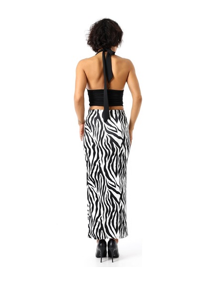 Gugus Kadın Derin Yırtmaçlı Dijital Baskılı Etek Maxi Boy 92 Cm Kalın Zebra