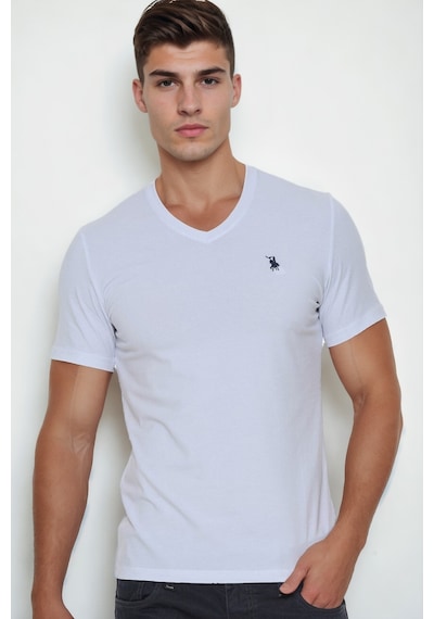 T9568 Dewberry V Yaka Erkek T-shırt-beyaz