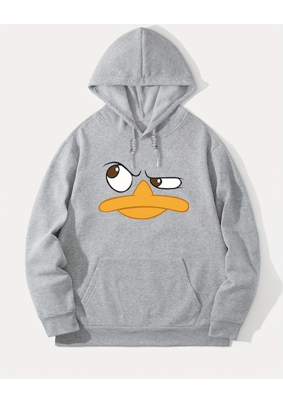 Uyguntarz Unisex Sinirli Duffy Baskılı Oversize Sweatshirt Gri
