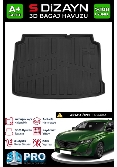 S-dizayn Peugeot 308 3d Pro Bagaj Havuzu 2013-2021 A+ Kalite