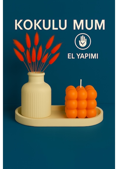 El Yapımı Kokulu Bubble Mum Dekoratif Tasarım Hediyelik Mum Turuncu