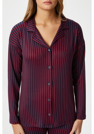 Ritnice Kadın Secret Extra Soft Lacivert Bordo Çizgili Pijama Takımı Bordolacivert Bordo - Lacivert
