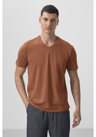 Tommylife Tarçın Basic Kısa Kol Standart Kalıp V Yaka Erkek T-shirt - 87912 Tarçın