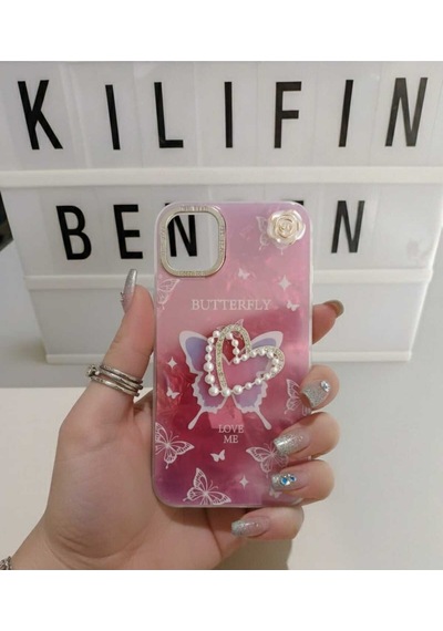 Apple Uyumlu iPhone 11 Taşlı Kılıf Modeli Kelebek