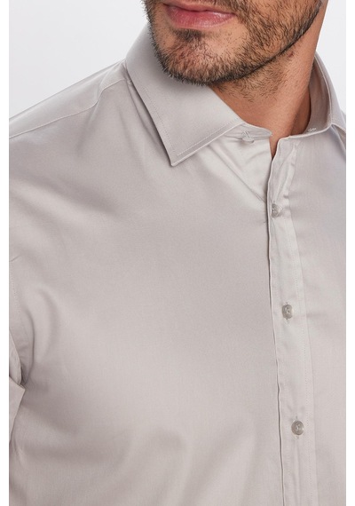 Tudors Erkek Regular Fit Klasik Kesim %100 Pamuk Saten Tek Cepli Taş Gömlek-32672 Taş