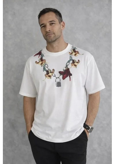Modi Erkek Baskılı T-shirt Kısa Kol Bisiklet Yaka Regular Fit Rahat Kalıp Günlük Tişört - Beyaz - Mymg185502