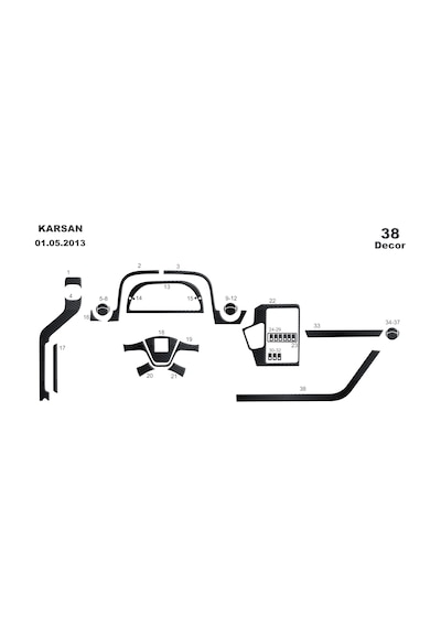 Peugeot Karsan Jest Torpido Kaplama 2013 38 Parça Siyah Karbon