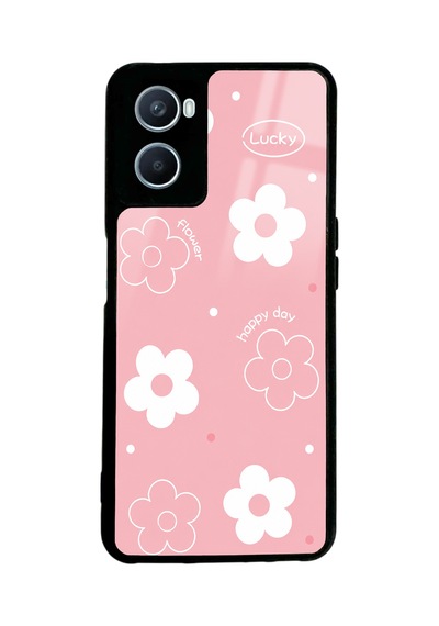 Oppo A96 Pink Lucky Happy Day Tasarımlı Glossy Telefon Kılıfı Pembe