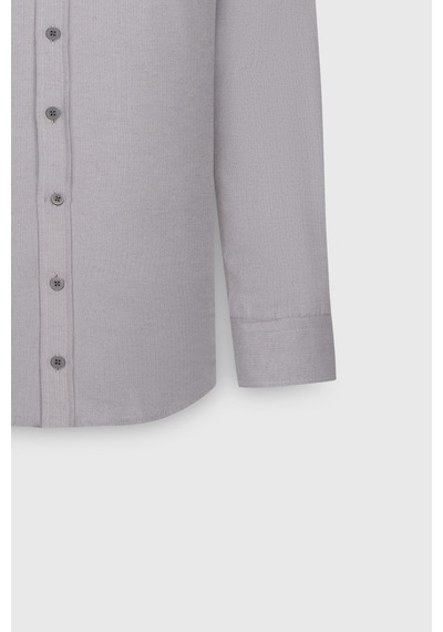 AC&Co / Altınyıldız Classics Erkek Grı Pamuklu Oxford Slim Fit Dar Kesim Gizli Düğmeli Yaka Armürlü Gömlek Gri