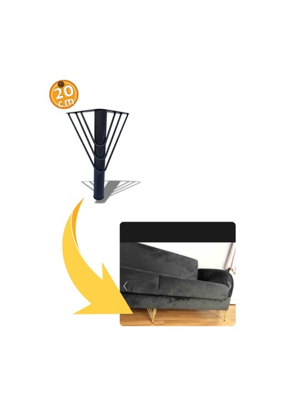 Wanessa161020 Siyah 20cm Metal Ayaklar Mobilya Ayakları,koltuk,kanepe,berjer,dolap 4 Adet Siyah