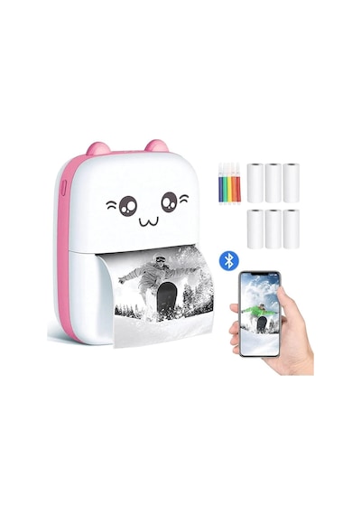 Cobelae C9 Mini Cep Yazıcı, 3 Rulo Kağıtlı Taşınabilir Termal Yazıcı, Bluetooth Mürekkepsiz