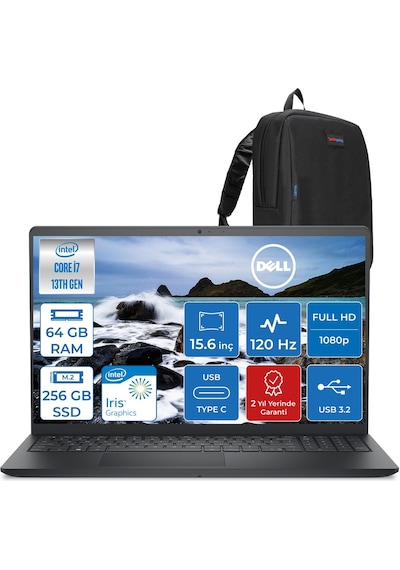 Dell Vostro 3530 N1601PVNB3530F21 i7-1355U 64 GB 256 GB SSD 15.6" Dos Dizüstü Bilgisayar + Zetta Çanta