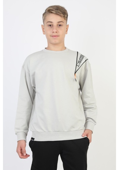 Fermuarlı Respect Baskılı Gri Erkek Çocuk Sweatshirt-90815 Gri