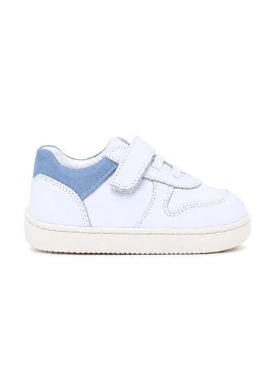 Rakerplus Bob Hakiki Deri Beyaz Nubuk Mavi Cırtlı Bebek Sneaker Ayakkabı