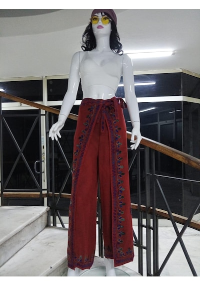 Eren Style Otantik Nakış İşlemeli Harem Şalvar Bulmaca Pantolon 104 Cm Tarçın