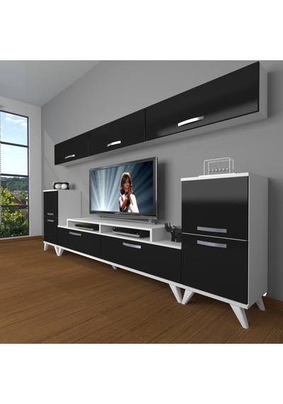 Decoraktiv Ekoflex 9 Slm Retro Tv Ünitesi Tv Sehpası Beyaz - Siyah