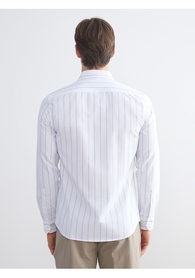 Lcw Busıness Lacivert Slim Fit Uzun Kollu Çizgili Gabardin Erkek Gömlek
