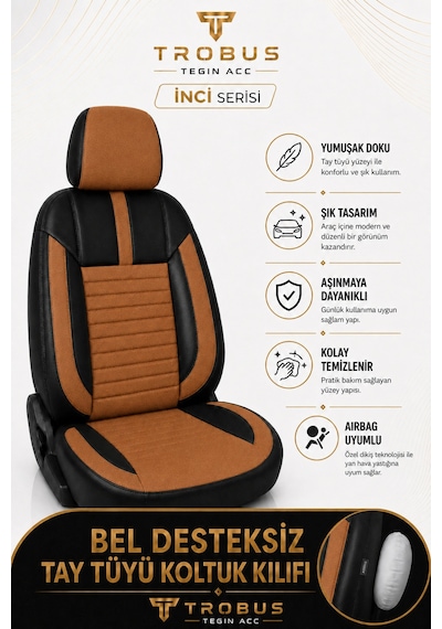 Nissan Note 2006-2012 Uyumlu İnci Serisi Taba Siyah Oto Koltuk Kılıfı