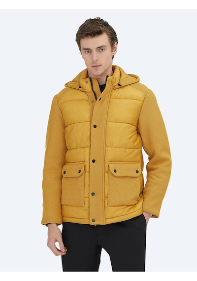 Kip Sarı Regular Fit Kapüşonlu Casual Dokuma Mont Sarı