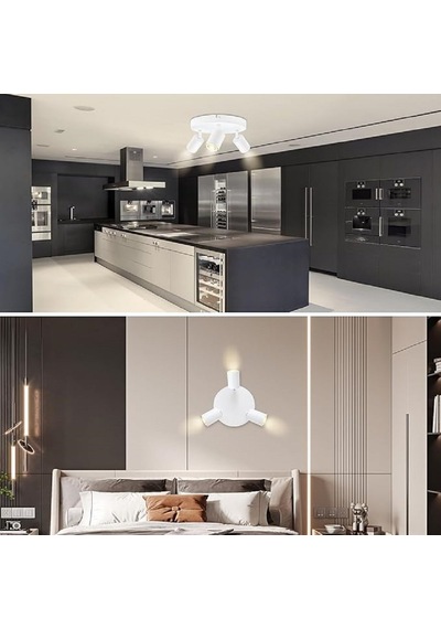 Riolight Modern2 Beyaz Mutfak,salon,giyinme Odası,cafeler İçin Gün İşiğı Metal 3lü Spot Ampul Dahil Beyaz