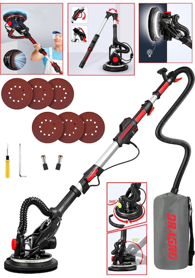 Dragro DRG-58l Profesyonel Led Işıklı Alçıpan Duvar Zımpara Makinesi Gri - Kırmızı