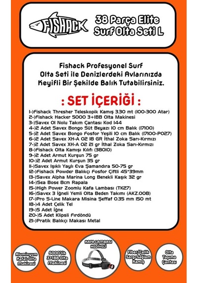 Fishack 38 Parça Surf Elite Deniz Olta Seti L - 3.30mt / 100-300gr