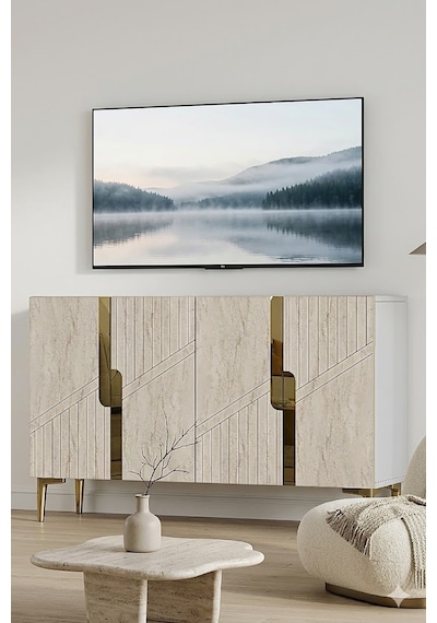 Ka1228btg Evva Konsol Ve Tv Sehpası Beyaz-traverten-gold 120cm
