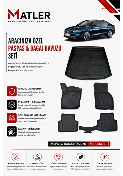 Skoda Octavia 2021 Model 4d Ekstra Havuzlu Paspas Ve Bagaj Havuzu Set