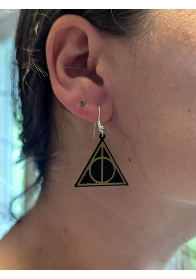 Harry Potter Temalı 3'lü Küpe Seti - Ölüm Yadigarları Ve Seçmen Şapka Tasarımlı Aksesuar Siyah