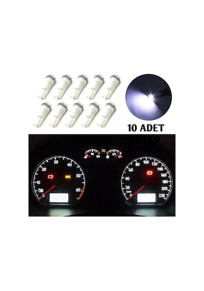 T5 Led Gösterge Led Kadran Ampül 12V Mini Dipsiz 10 Adet 12V Beyaz