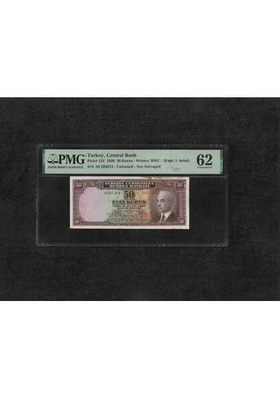 Pmg 62 Unc Çil İnönü Batan Gemi 50 Kuruş P 133 1930 S/n A6 293012/13 2. Ems Seri Takipli