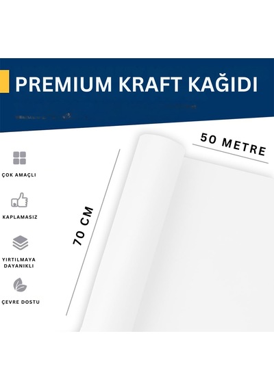 Beyaz Kraft Ambalaj Ve Hediye Paketleme Kağıdı, Rulo Resim, Çeyiz Kağıdı, 80 Gr-70 Cm X 50 Metre
