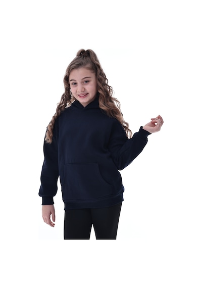 Unisex Çocuk Kapüşonlu Sweatshirt 5-14 Yaş Rahat Günlük Spor Oversize Lacivert